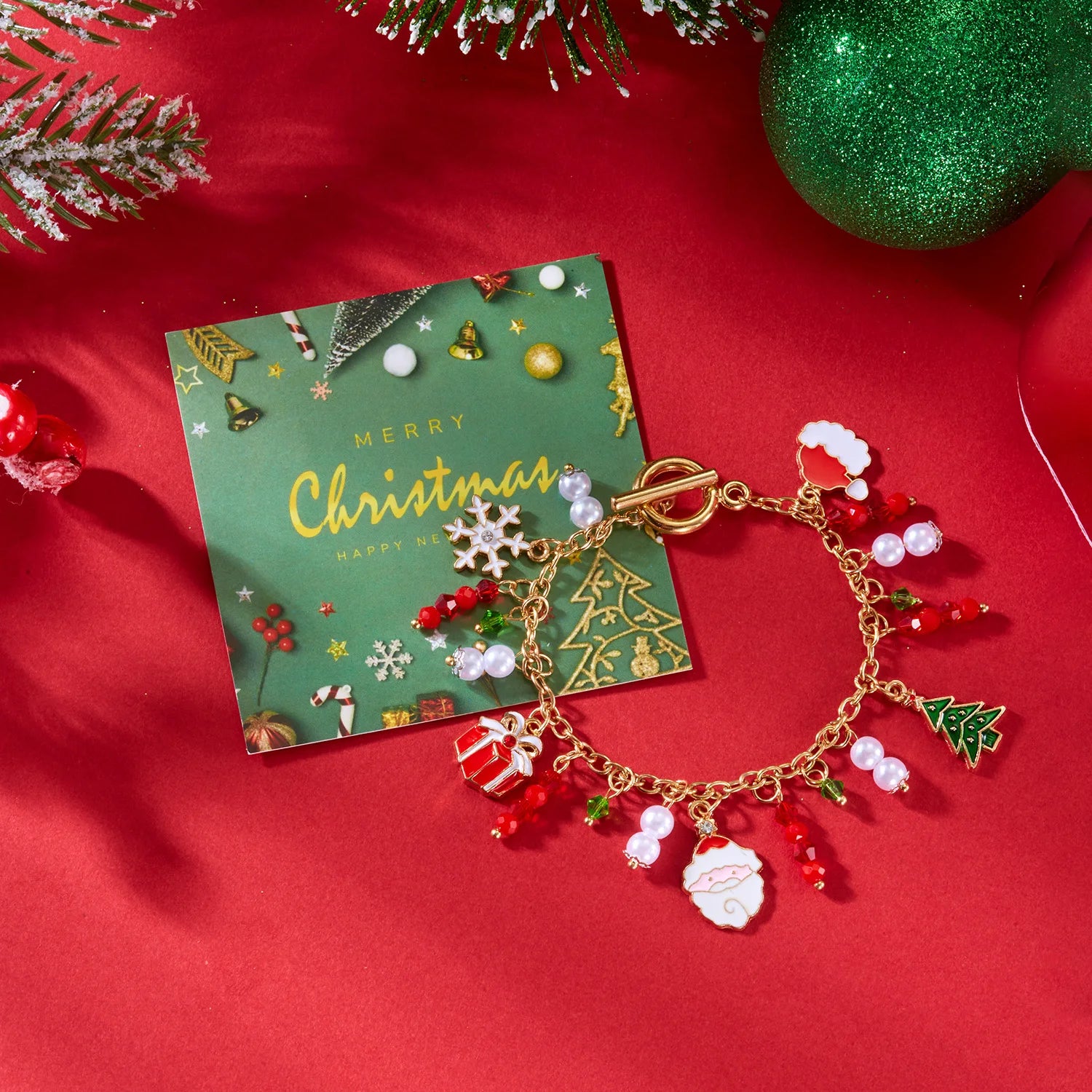 New Fashion Christmas Metal Chain Bracelet For Women Men Zircon Snowflake Snowman Santa Claus Elk Bangles Party Jewelry Gifts