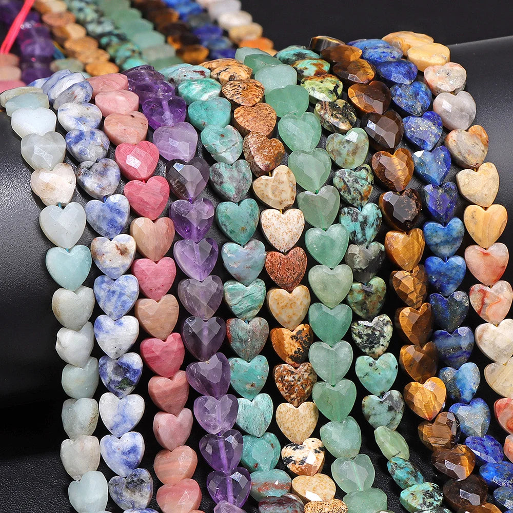8MM Heart Love Shape Stone Bead Natural Faceted Amethyst Tiger Eye Loose Spacer Beads For DIY Bracelet Neckalce Earring Supplies