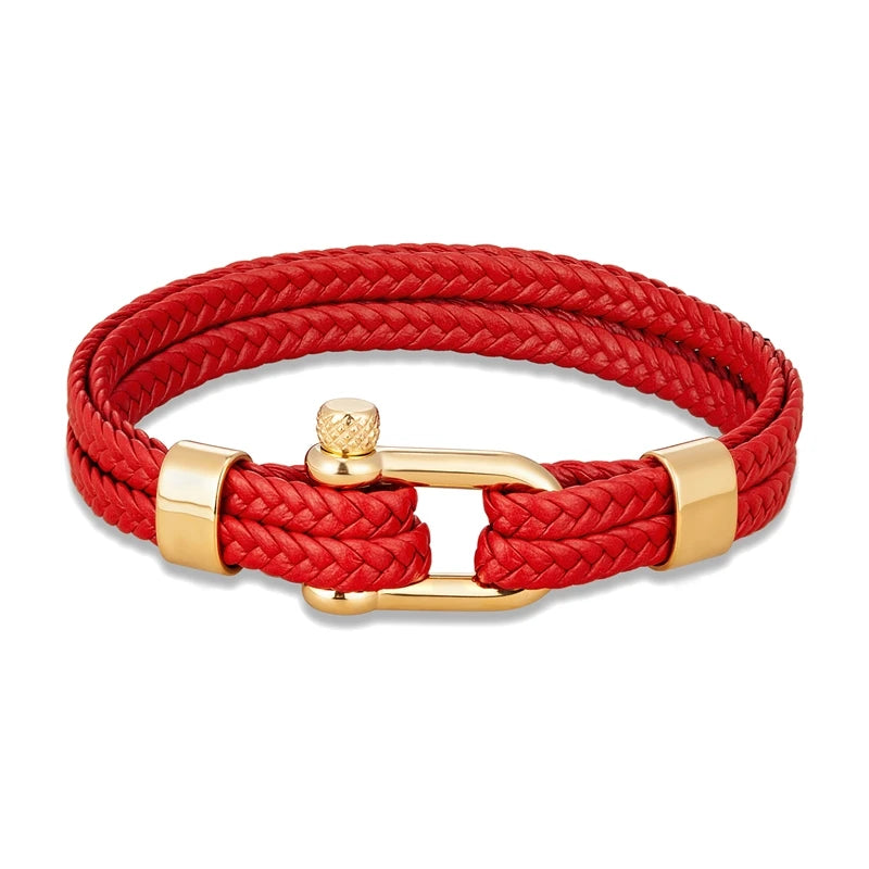 MKENDN Navy Style Men U-shape Shackle Bracelet Woven Multilayer Leather Bracelets For Women Stainless Steel Sport Buckle