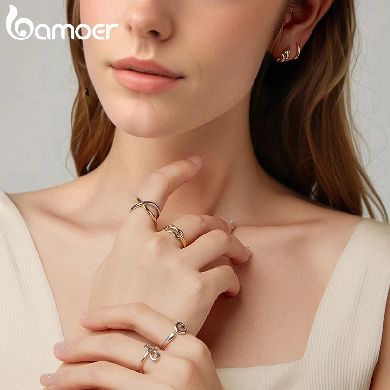 BAMOER 925 Sterling Silver Two Tones Cross Hoop Earrings for Women, Sleek Polished Piercing Huggie Earrings for Women Girl Gift