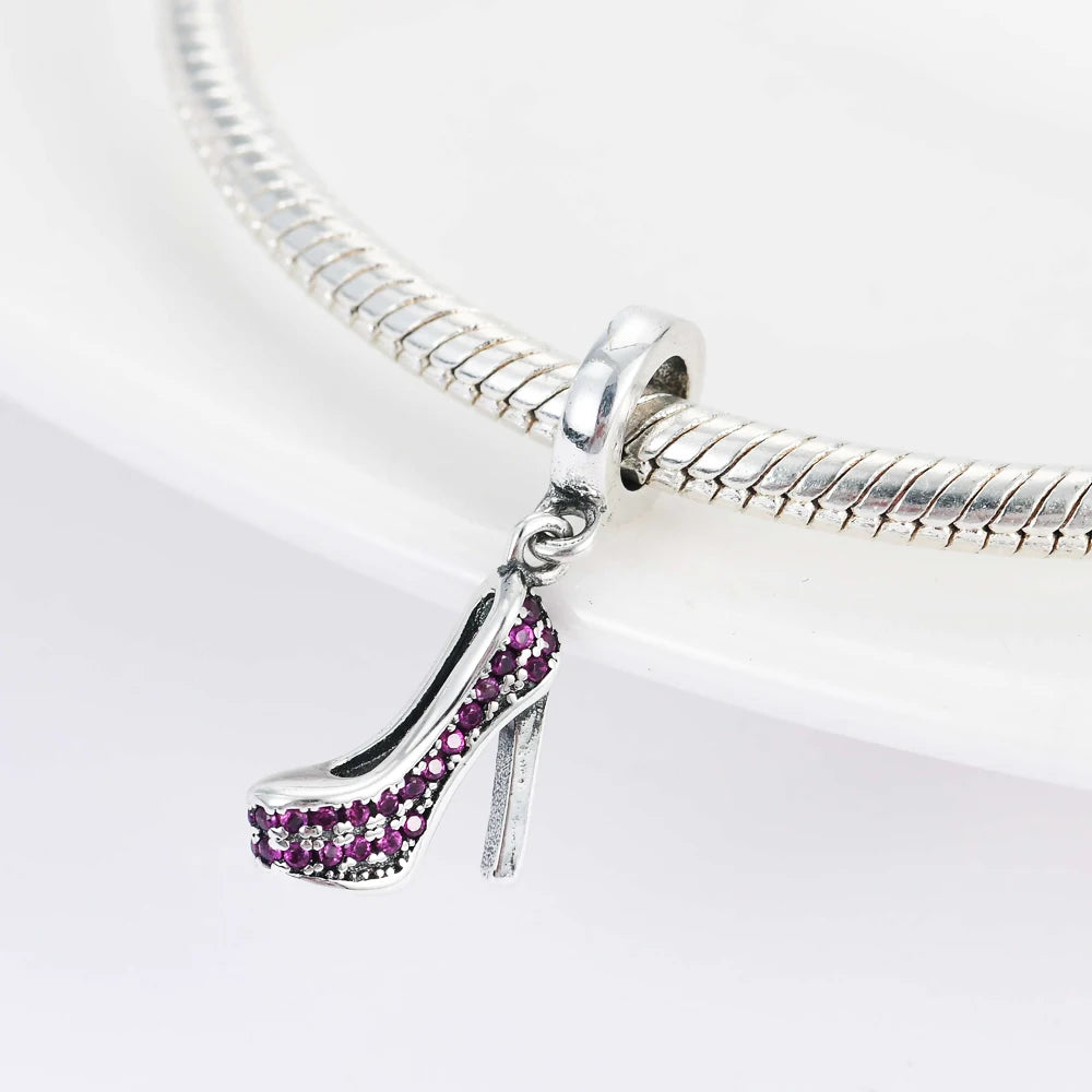 New Original 925 Silver Plated Accessories Fashion Charm Perfume High Heels Bead Fit Pendant Bracelet For Women DIY Jewelry Gift