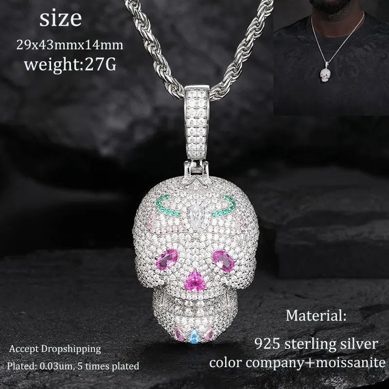 TUHE Unisex S925 Sternanhänger-Halskette mit Moissanit-Eis in Gold- und Silberfarbe – Schmuck für Herren im Hip-Hop-Stil