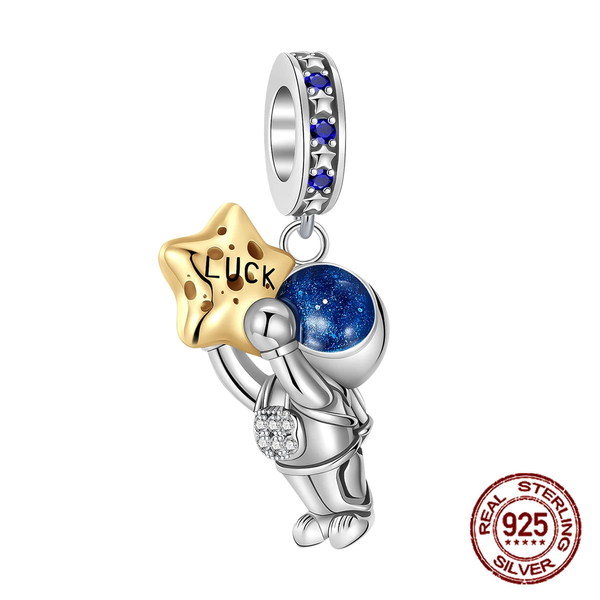 Breloque en argent sterling 925 représentant la lune, l'étoile, l'avion, l'espace, série bleue, compatible avec les bracelets Pandora originaux, bijoux à offrir