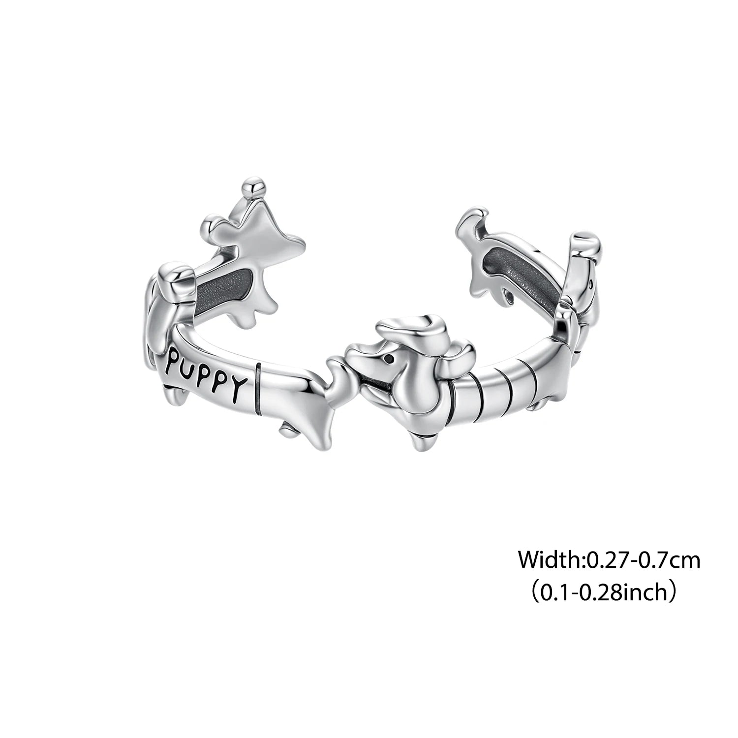 BISAER Real 925 Sterling Silver Dachshund Open Ring Cute Pet Dog Band Adjustable Size 5-9 for Women Party Fine Jewelry ECR1131-E