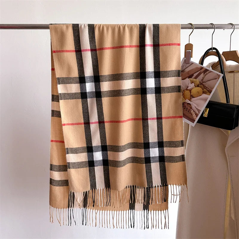 New Women Men Winter Plaid Cashmere Like Blanket Scarf Design Thick Warm Pashmina Shawl Wraps With Tassel Poncho Stoles Echarpe - Madeinsea©