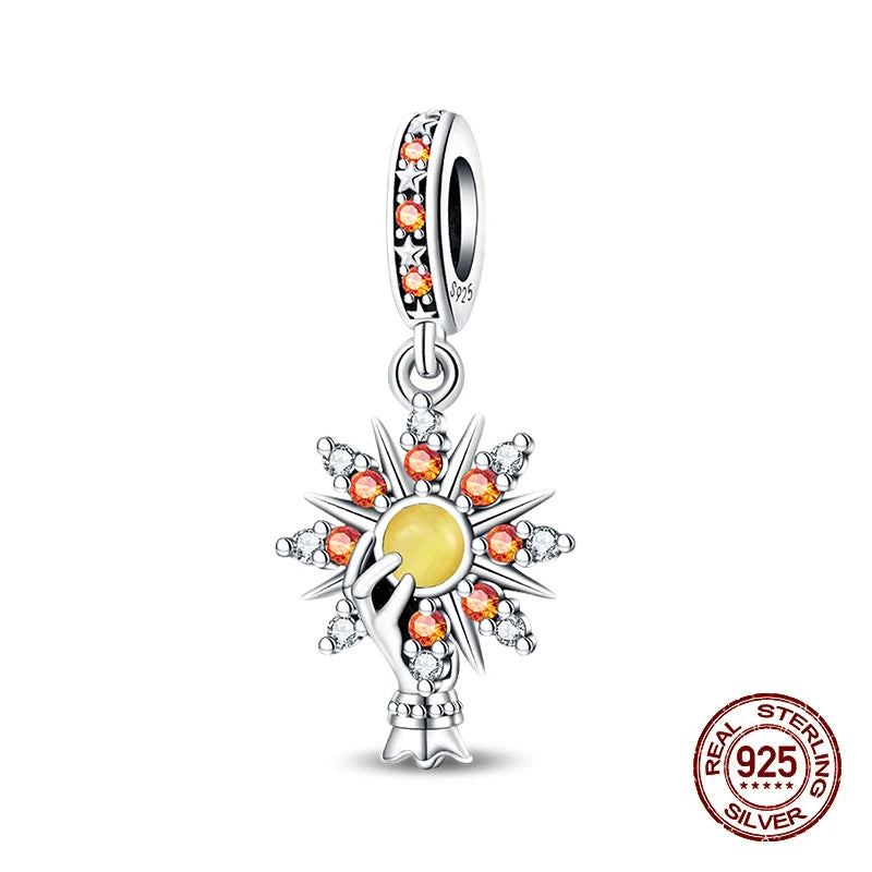 New 925 Sterling Silver Sun Sunflower Solar System Charms Beads Fit 3mm 925 Original Bracelet Fine DIY Jewelry Birthday Gift