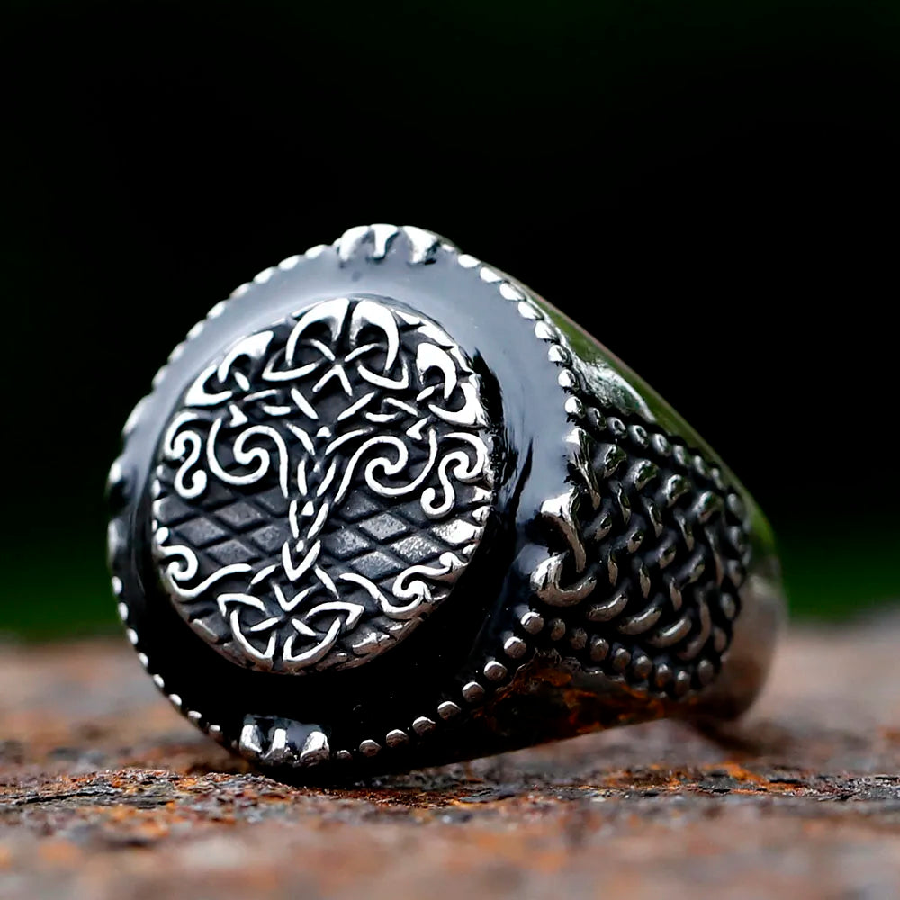 Nordic viking Yggdrasil Viking Tree of Life Ring Men Retro Hip Hop Biker Celtic Knot Ring Stainless Steel Amulet Jewelry Gift