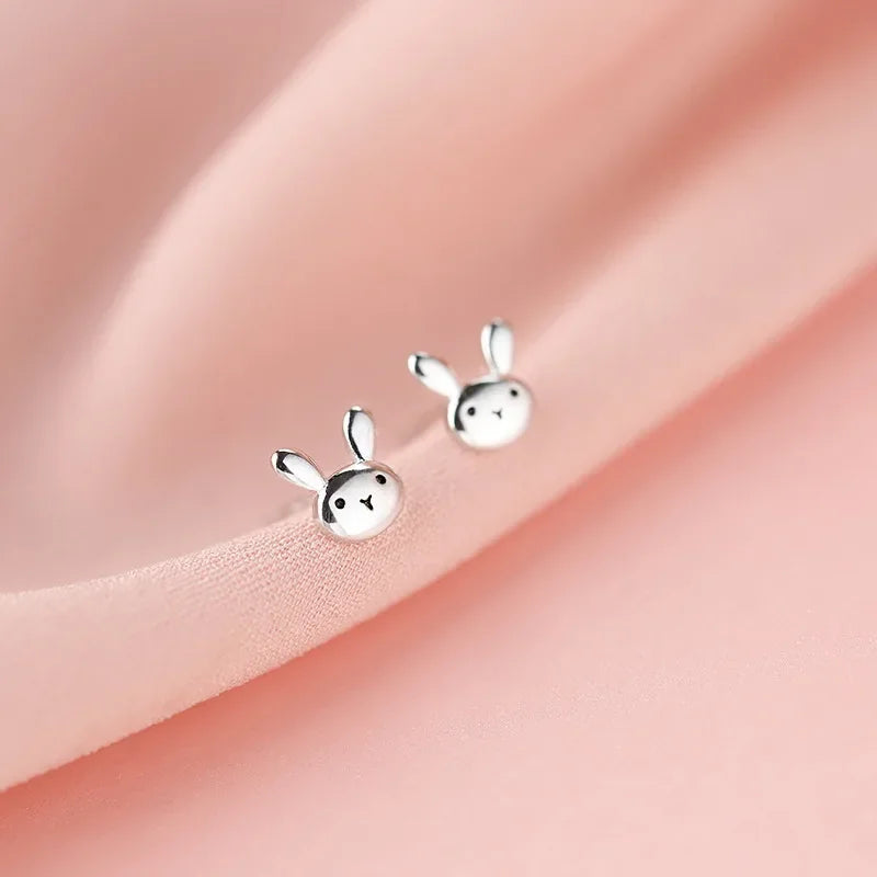 VOQ Silver Color Cute Minimalism Mini Bunny Rabbit Stud Earrings for Women Girl Birthday Jewelry Gift Earring