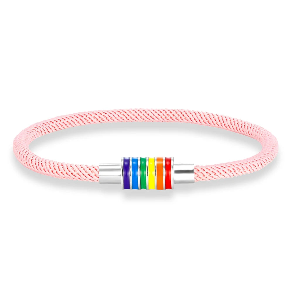MKENDN Minimalist Rope Bracelet Unisex Stainless Steel Rainbow Clasp Waterproof Natuical Rope Braslet Gift For Lovers LGBT