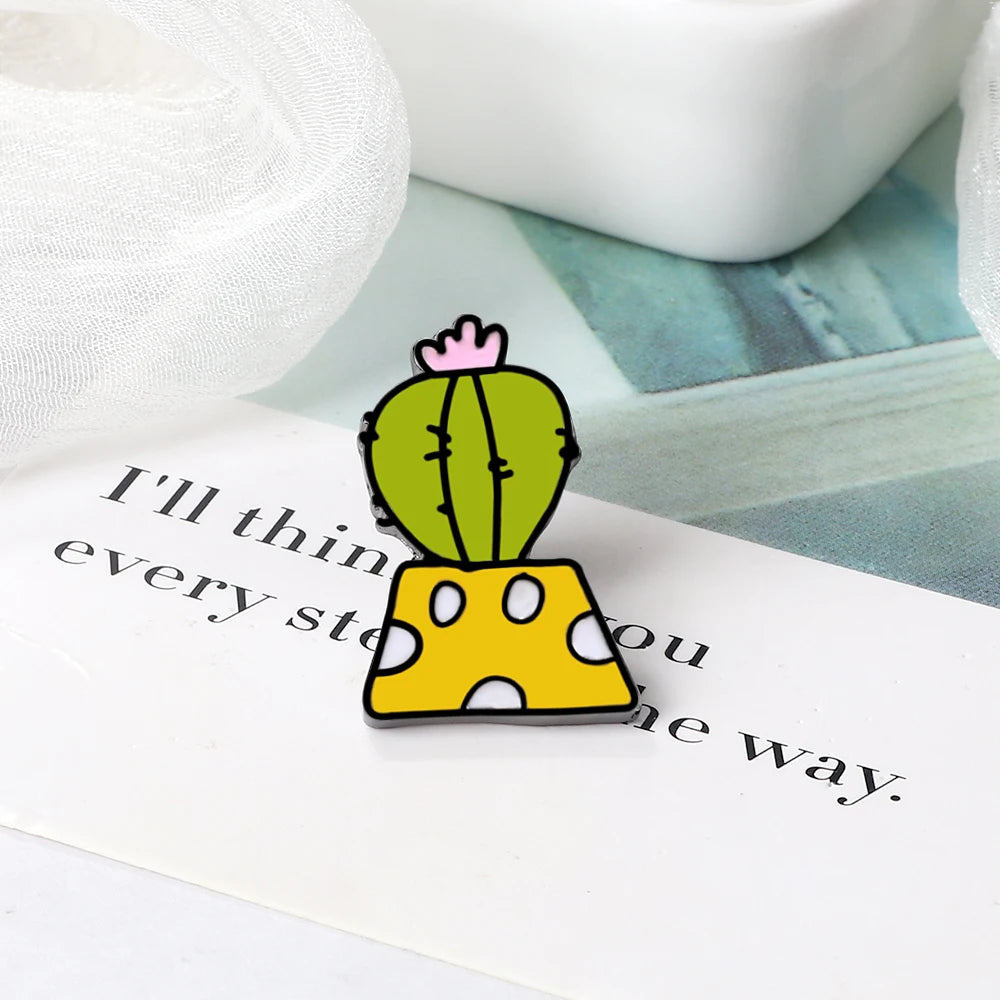 12 Styles Cute Cactus Enamel Pins Metal Plant Brooches Women Men Jeans Coat Lapel Pin Badges Kids Backpack Decoration Jewelry