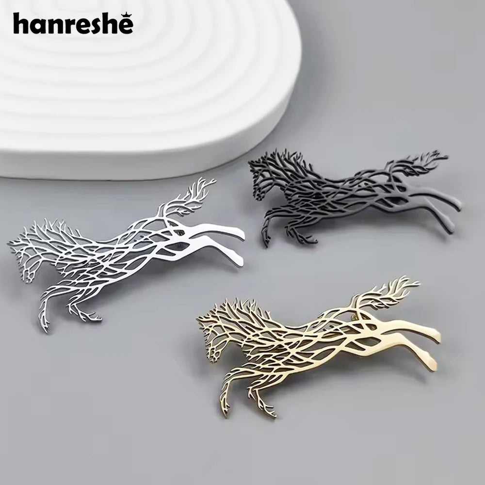 Hanreshe Creative Branch Horse Pin Stainless Steel Animal Series Brooch Badge for Men Women Dress Suit Decoration
