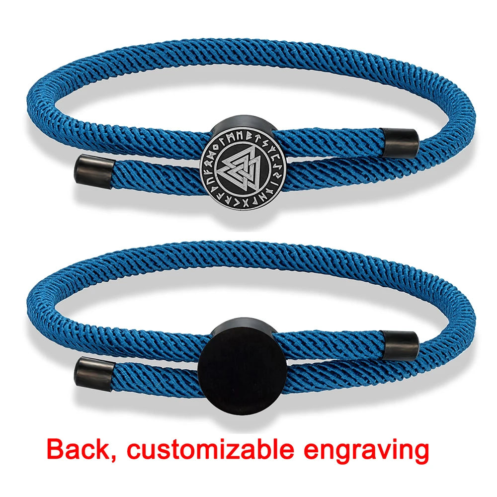 MKENDN 4mm Braided Rope Bracelet Unisex Waterproof Nordic Viking Compass Rune Almut Bangle with Emergency Contact ID Customize