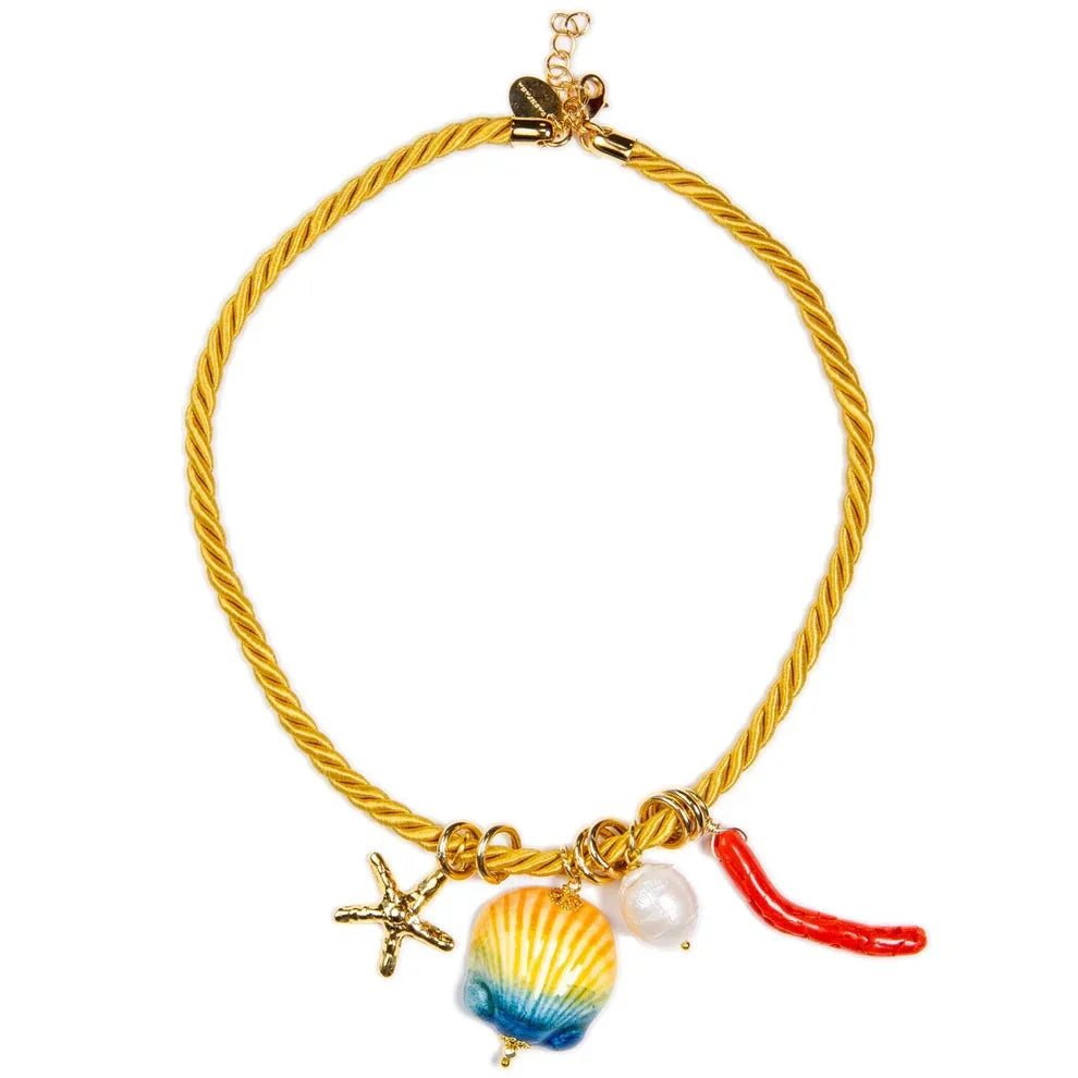 Handmade Chunky Rope Multicolour Ceramics Starfish Octopus Fish Pendant Neckalce Summer Beach Shell Y2K Collar Jewelry Stylish