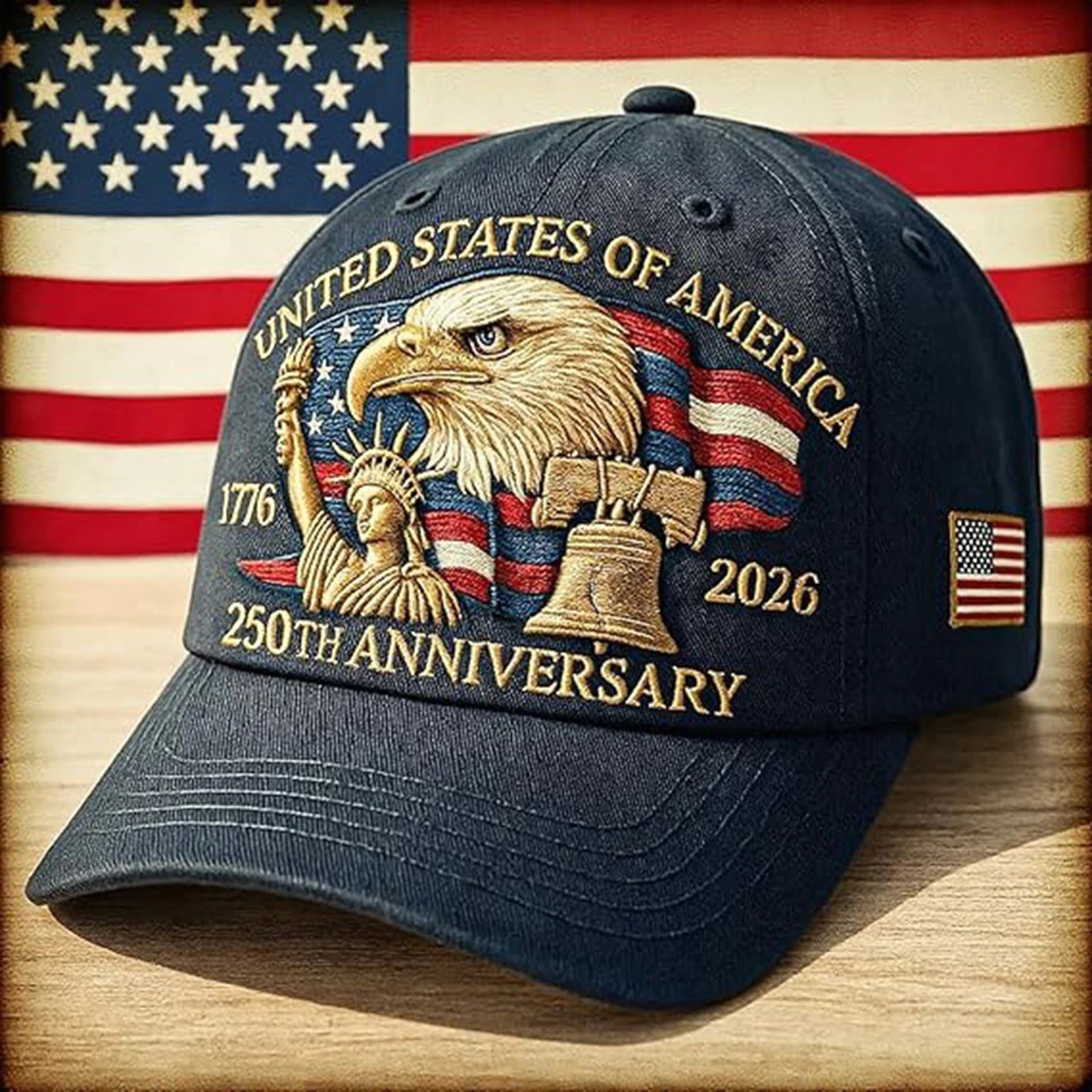 United States 250th Anniversary Cap Adjustable Washed Cotton Baseball Cap Vintage Tribute Eagle Printed Patriotic Trucker Hat - Madeinsea©