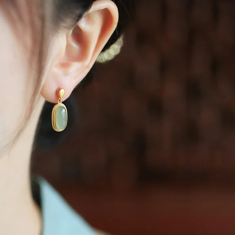 Woman 18k Real Gold Stud Earrings Korean Designer Earrings Luxury Natural Jade Stud Earrings for Women Brincos Pendientes Bijoux