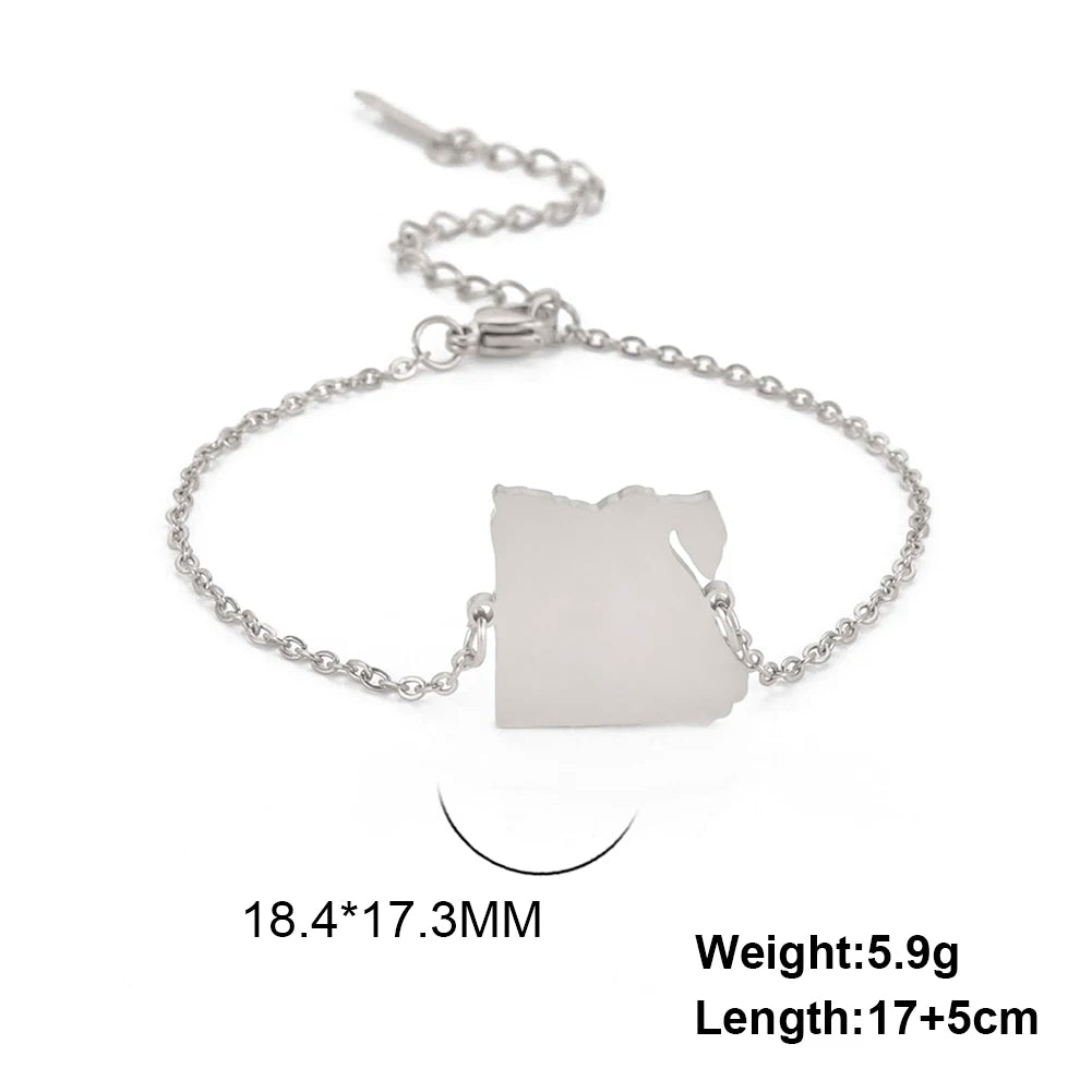 Hollow Syria Map Egypt Lebanon Yemen Map Bracelet Stainless Steel Gold Color Bracelet for Friend Memorial Gift