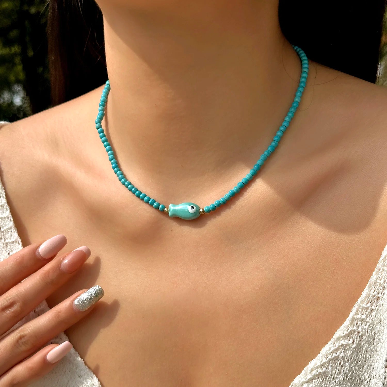 Colorful Ceramic Fish Beaded Necklace For Women Unisex Handmade Rice Beads Choker Beach Party Aesthetic Charm Jewelry Gifts