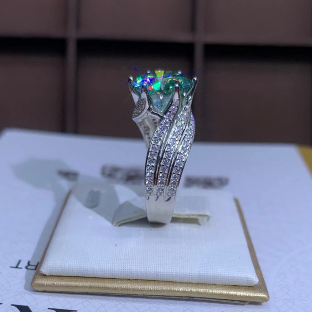 Serenity Day 5Ct Green Moissanite Ring Pass Tester Drill Pen Diamond S925 Sterling Silver Fine Jewelry For Luxury Wedding Gift