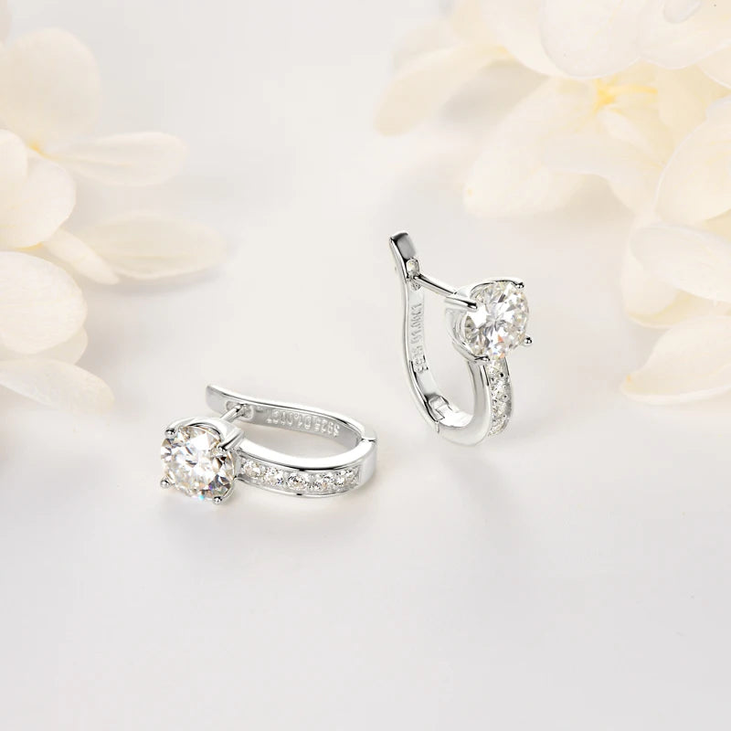 OXTAO 1CT Moissanite U Shape Hoop Earrings 925 Sterling Silver Stud Ear D Color VVS1 For Women Anniversary Gift Fine Jewelry