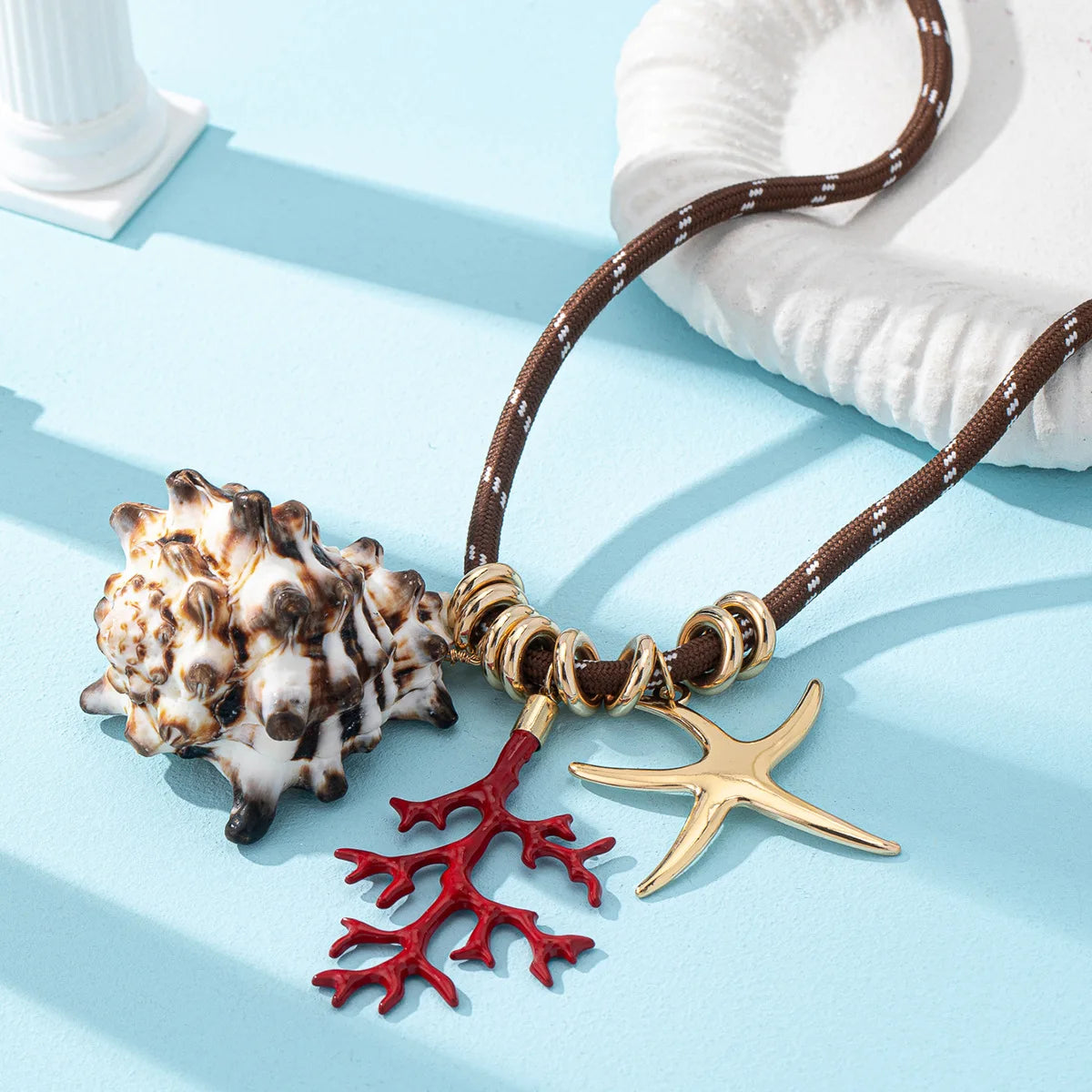 2025 Summer Vacation Lobster Crab Turtle Conch Fruit Pendant Bohemian Necklace