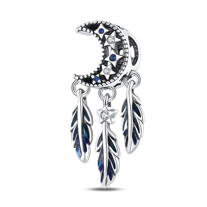 Dreamcatcher Series - Original Genuine 925 Sterling Silver Zircon Moon Sun Charm Beads Suitable 3mm Bracelet DIY Making Pendant