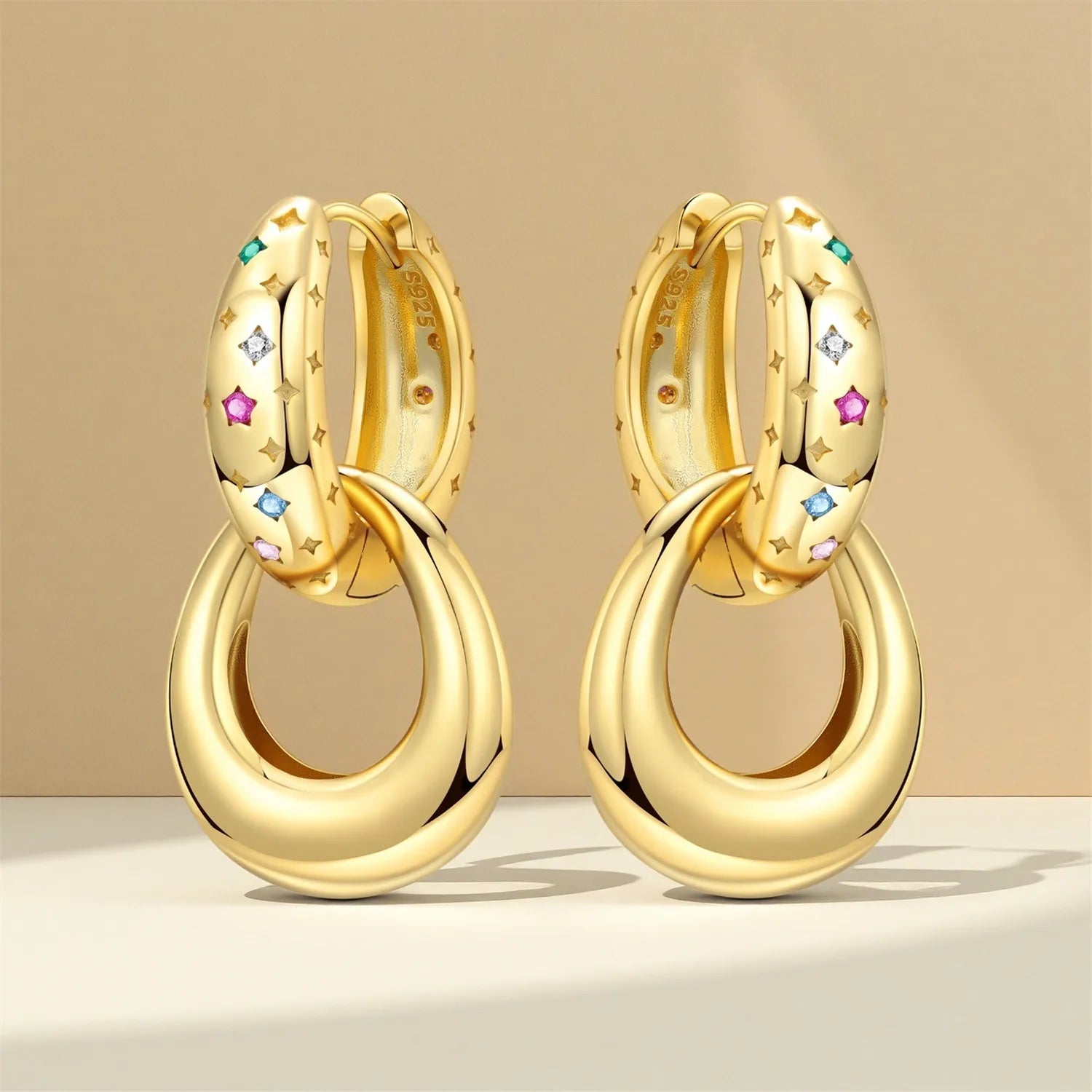 PANPOKI 925 Sterling Silver Colorful Zircon Stars Drop Earrings Women Earrings Charm Fashion Versatile Party Jewelry Gifts