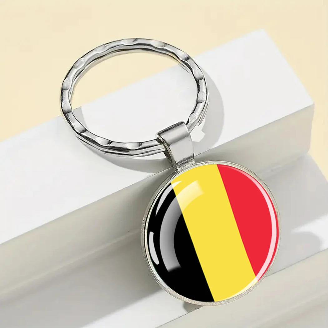 Europe National Flag Keychain Albania Spain Italy France UK Flag Glass Metal Key Chain Bag Pendant Gift for Patriot