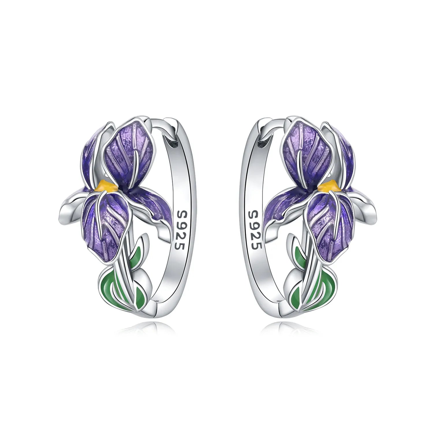 PANPOKI Original 925 Sterling Silver Blue Iris Flower Earrings Women Hoop Earring Anniversary Jewelry Trendy Gifts
