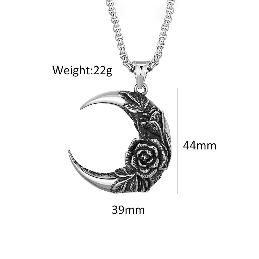Punk Vintage 316L Stainless Steel Moon And Night Pendant With Rose For Men Women Biker Fashion Creative Jewelry Gifts Wholesale