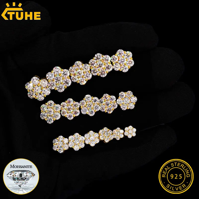 Boucles d'oreilles unisexes de luxe TUHE, rondes et serties de moissanite VVS1, en argent 925. Boucles d'oreilles tendance, cadeau de fiançailles.