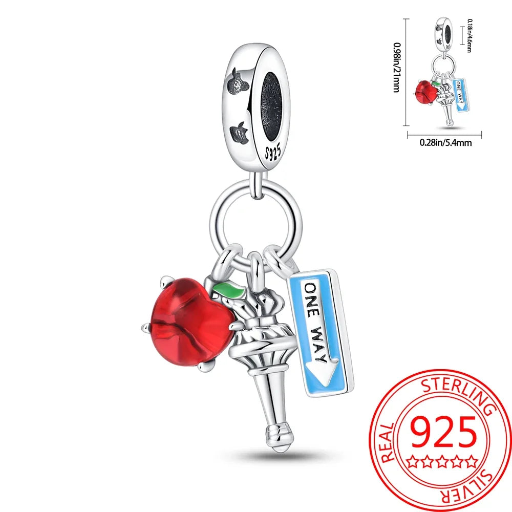 Creative 925 Sterling Silver Eiffel Tower Gold Heart Double Charm Fit DlY Bracelet Necklaces Women's Dating Jewelry Accessories