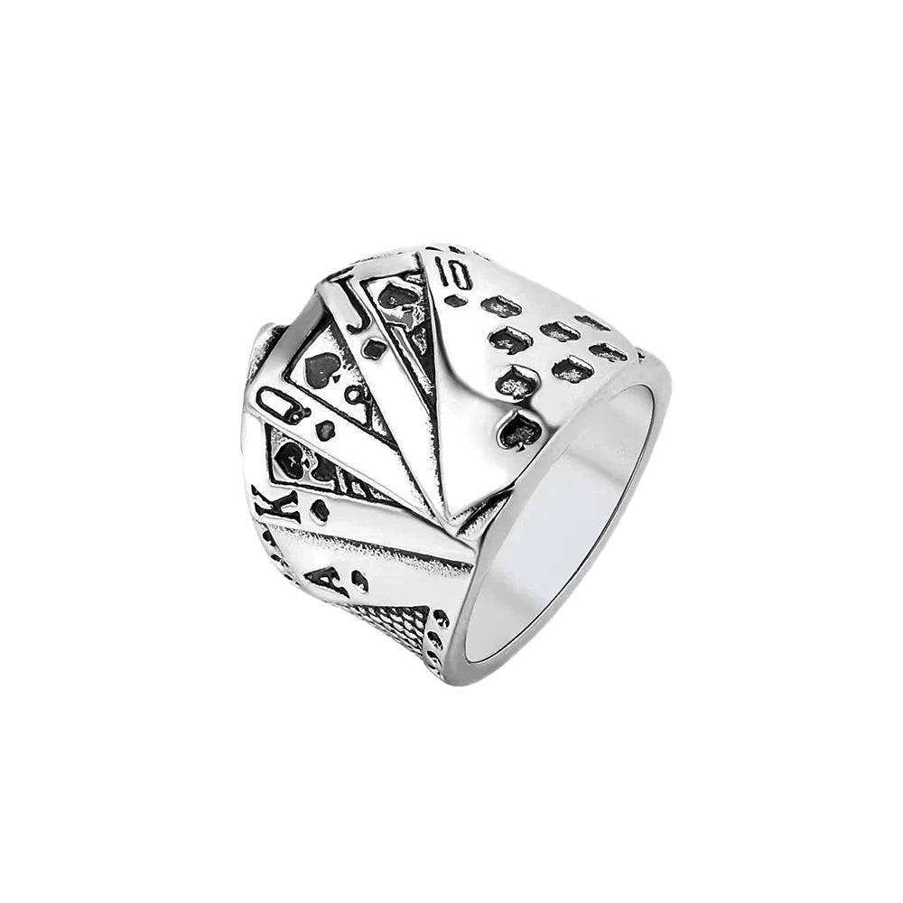 Vintage Stainless Steel Lucky Poker Rings For Men Women Hip Hop Biker Playing Card Finger Ring Fashion Party Jewelry Accessories