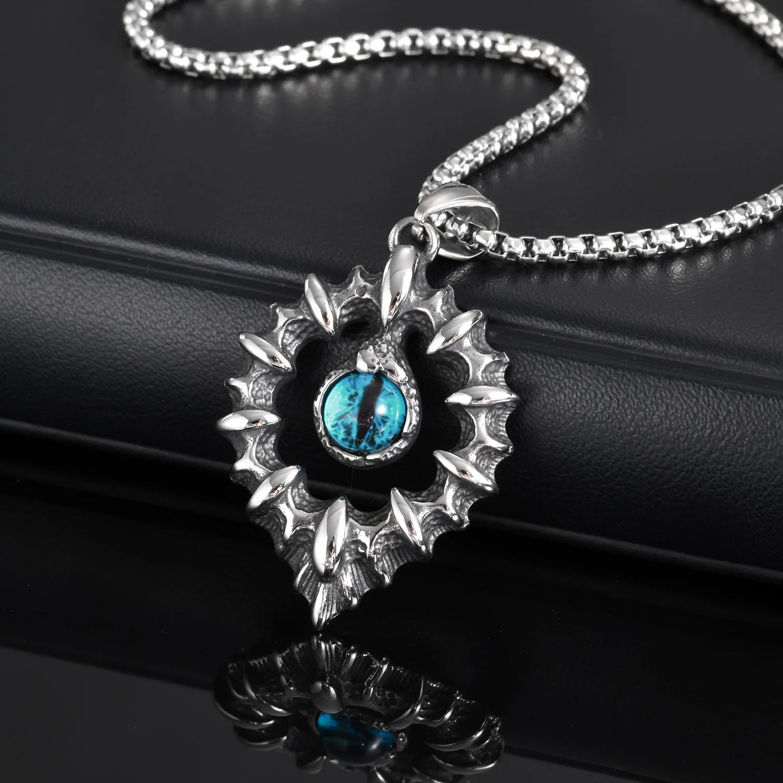 Vnox Men's Biker Punk Rock Pendant Necklaces, Blue Evil Eye Charm with Waterdrop Frame Pendant, Protection Accessory