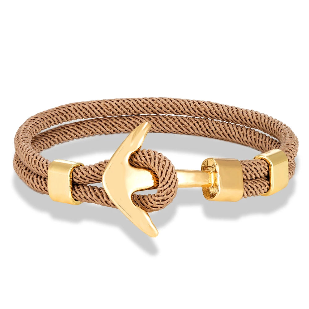 MKENDN Waterproof Anchor Bracelets Men Double Strand Nautical Survival Rope Bracelet For Women Gold Color Navy Sport Buckle