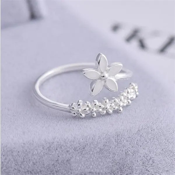 Pink Romantic Flower Rings For Women Shiny Zircon Cherry Blossom Branch Shell Finger Ring Wedding Christmas Aesthetic Jewelry