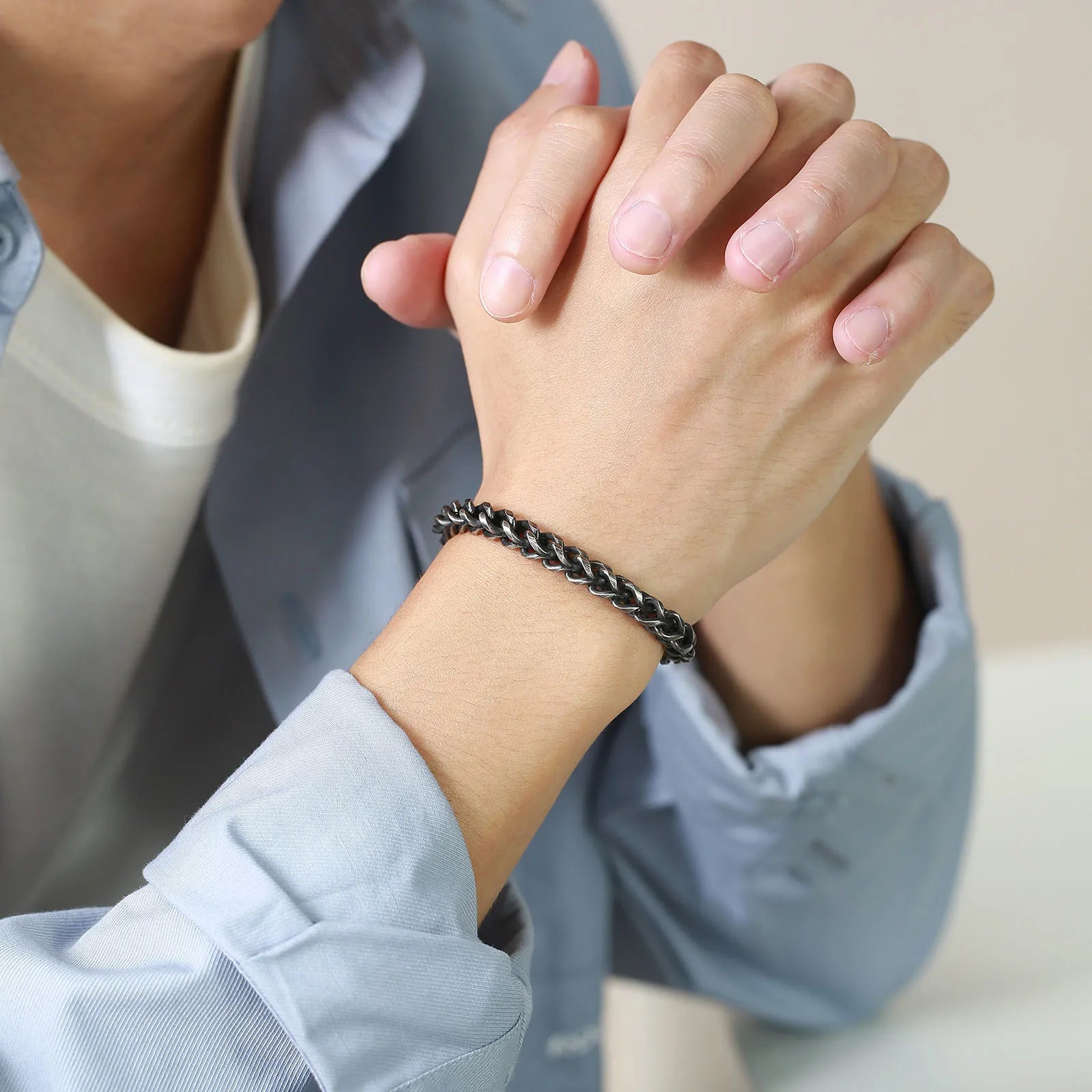 Vnox 6.3mm Vintage Bracelets for Men, Double Layer Cuban Chain, Franco Foxtail Chain Bracelet, Retro Srainless Steel Wristband