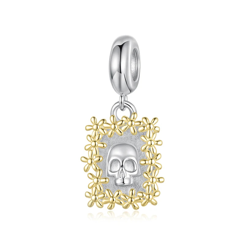 WOSTU Mexican Day of the Dead Collection 925 sterling Silver Skull Flag Pendant Punk Murano Bead Jewelry Mexican Family DIY Gift
