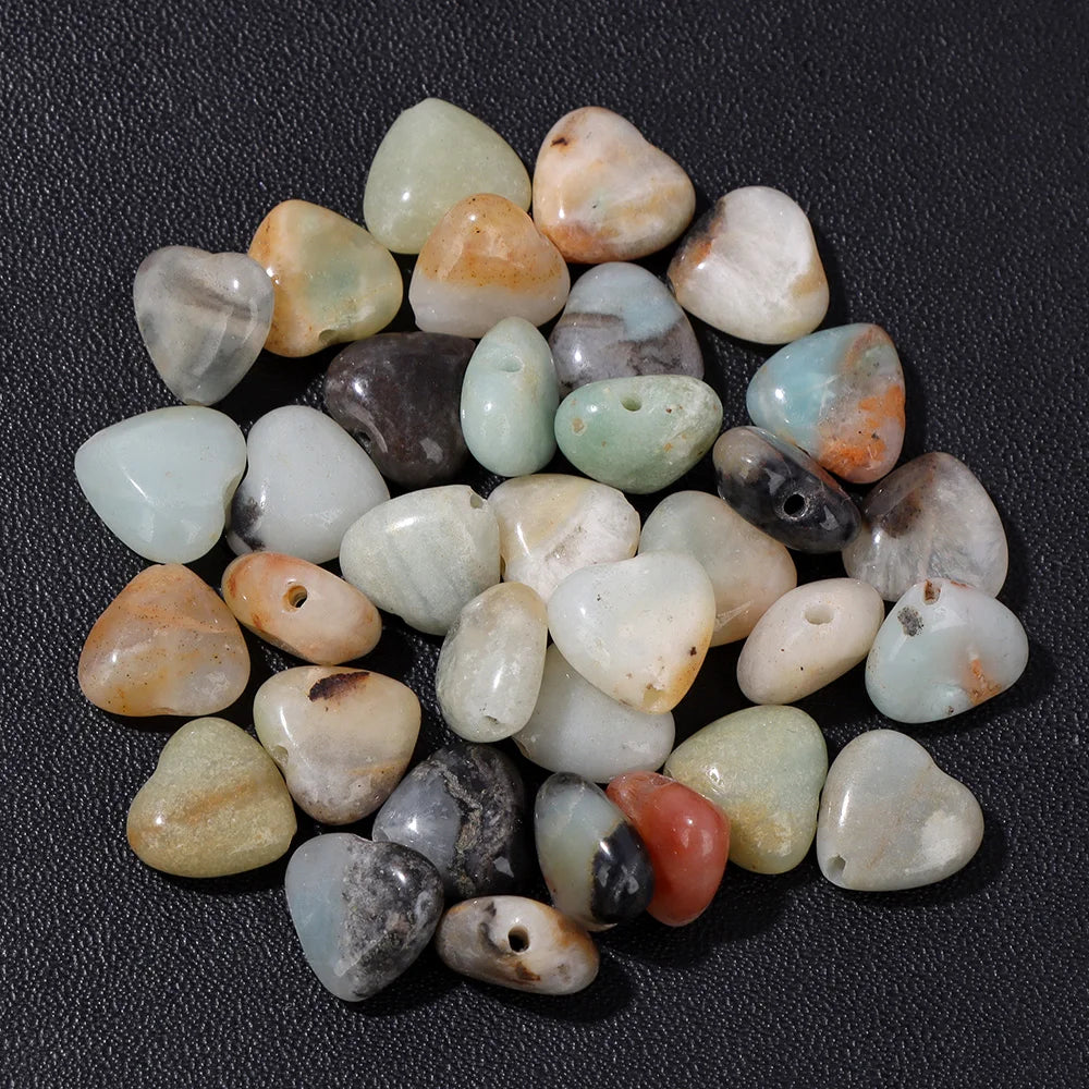 Natural Gems Heart Shape Stone Bead Central Drilled Fluorite Quartzs Loose Spacer Beads For Jewelry Making DIY Bracelet Earrings