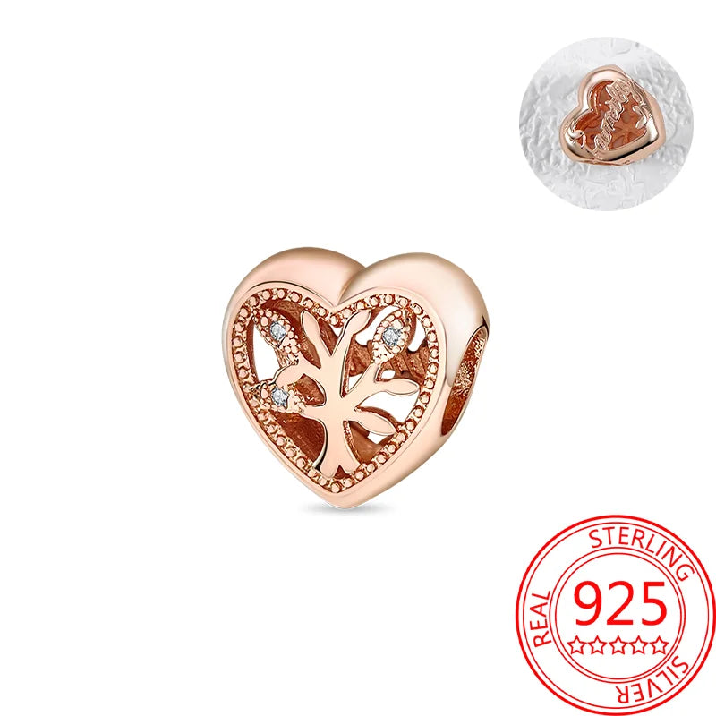 925 Sterling Silver Real Rose Gold Pink Octopus Summer Turtle Heart Dangle Charm Fit Original Bracelet Necklaces Bracelet Girl