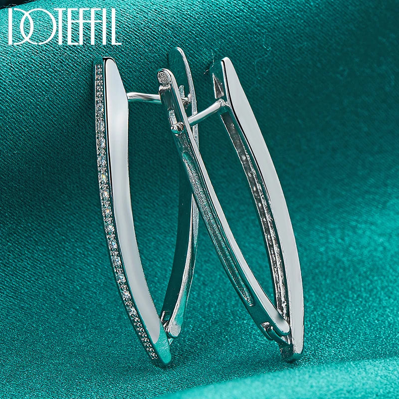 DOTEFFIL 925 Sterling Silver AAA Zircon Charm V  Earring For Woman Jewelry Fashion Wedding Party Gift