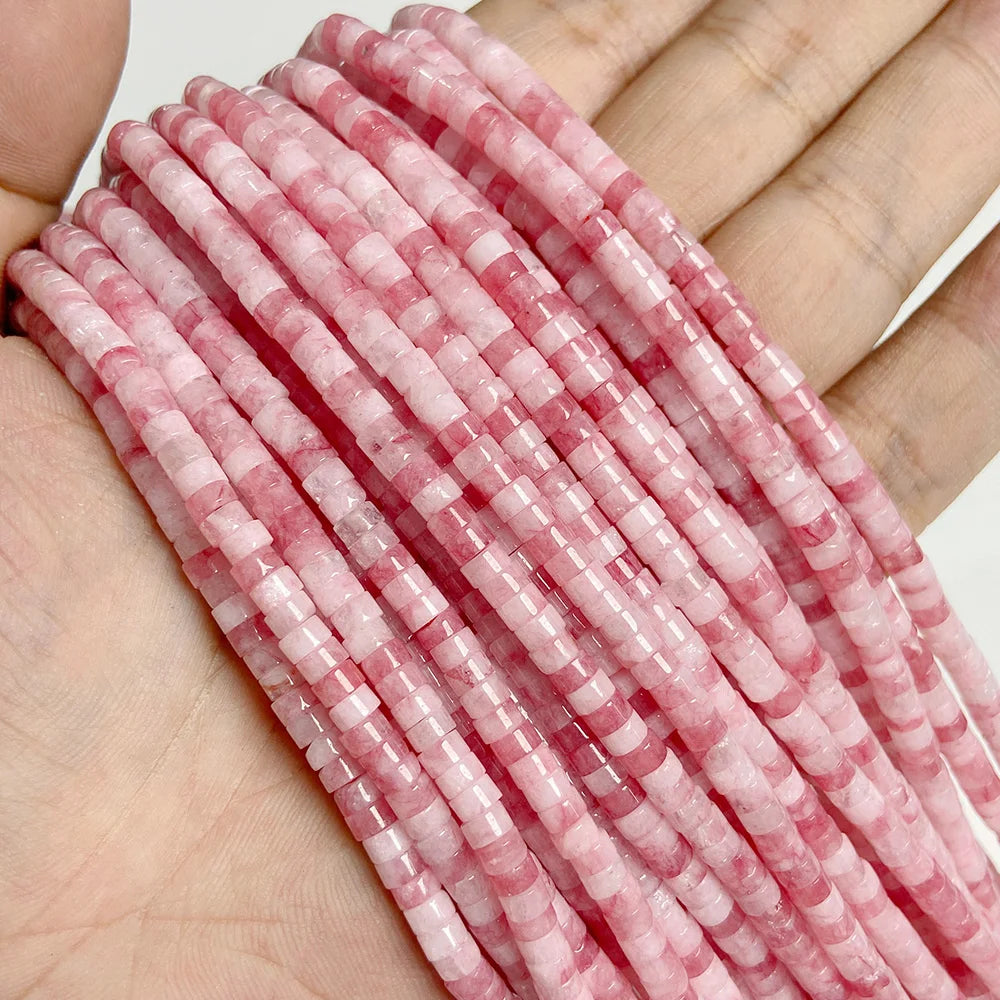 New Arrival Pink Stone Bead Natural Rose Quartzs Jades Jaspers Rondelle Shape Loose Beads For Jewelry Making  Accessories 2x4mm