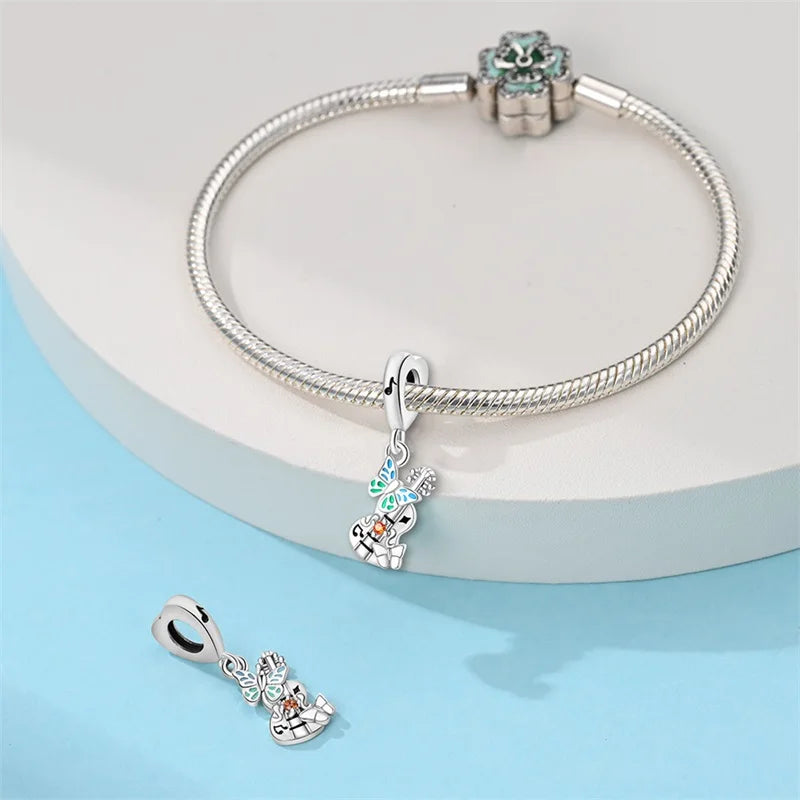 New 100% 925 Sterling Silver Butterfly Guitar Rock Musical Note Charms Beads Fit 3mm 925 Original Bracelets Fine DIY Jewelry