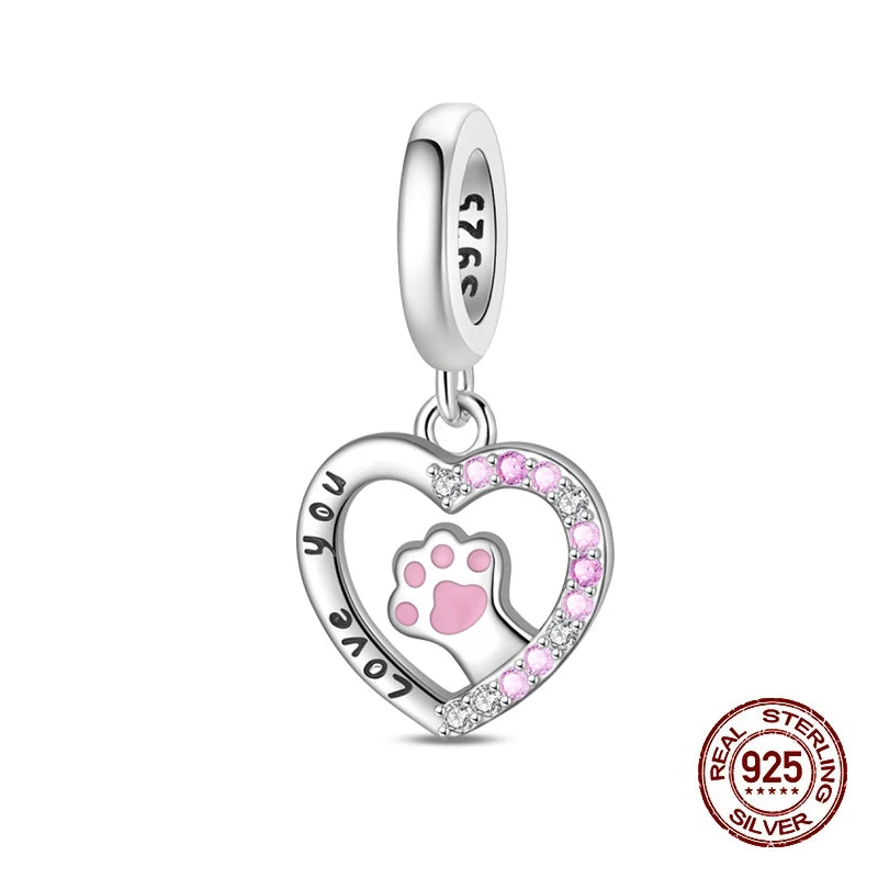 100% 925 Sterling Silver Lovely Pet Cat Paw Dog Warm Family Charms Beads Fit 3MM Original Bracelets DIY Jewelry Gift For Friends