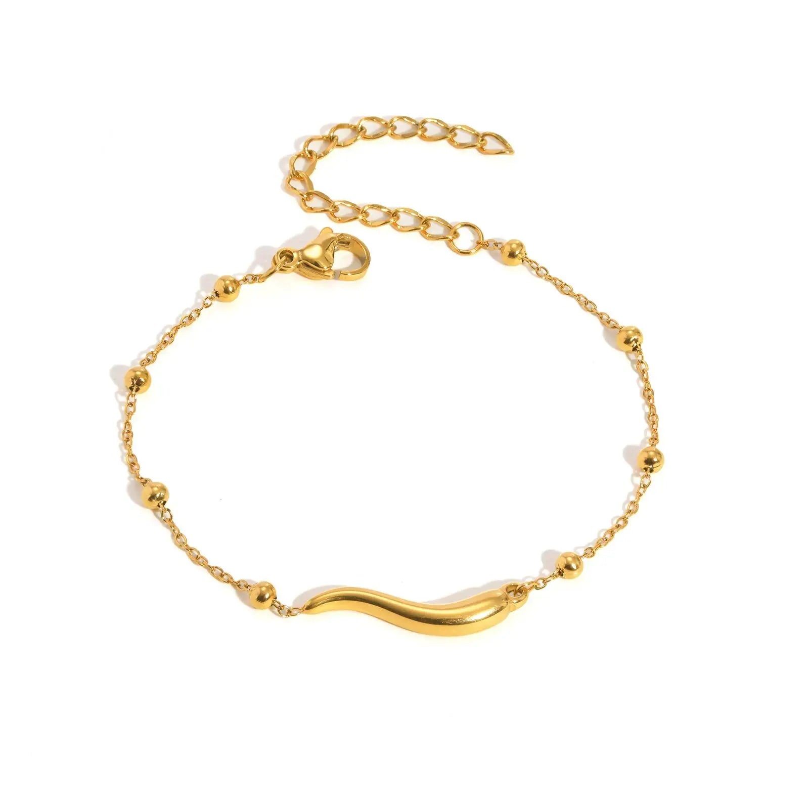Vnox New Stainless Steel Small Chili Bracelet,Classic Gold Plated Beads Chain Smooth Accessories,Hand Bracelet Jewelry Gifts