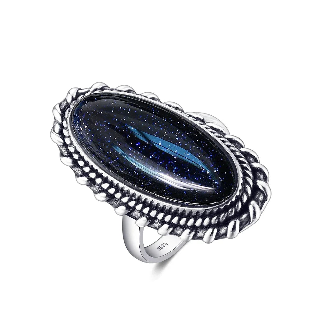Vintage Sterling Silver 925 Big Stone 11*25mm Natural Turquoise Ring Retro Design Fine Jewelry Gifts Finger Ring For Women