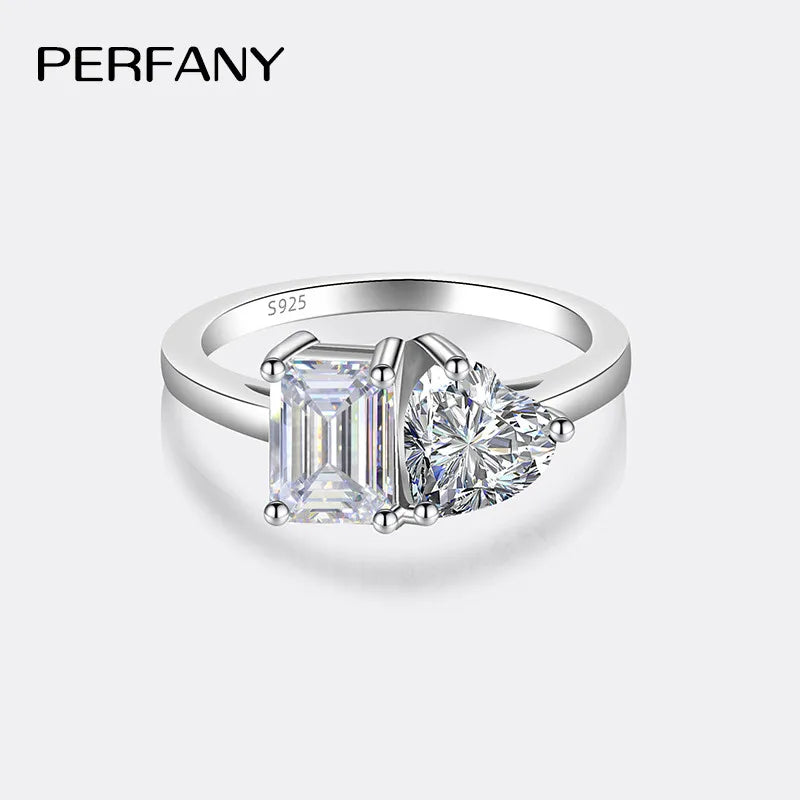 PERFANY 2CT Heart-Shaped Moissanite Women's Ring S925 Pure Silver Emerald/Radiation Cutting Laboratory Diamond Wedding Jewelry - Madeinsea©