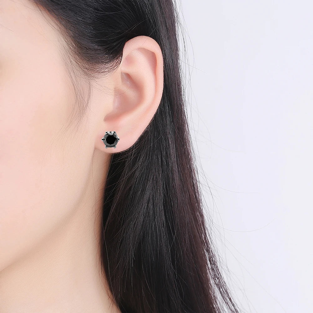 Serenity 5mm 6.5mm Real Black Moissanite Screw Earrings For Women Wedding Bridal 100% S925 Sterling Silver Earrings Fine Jewelry