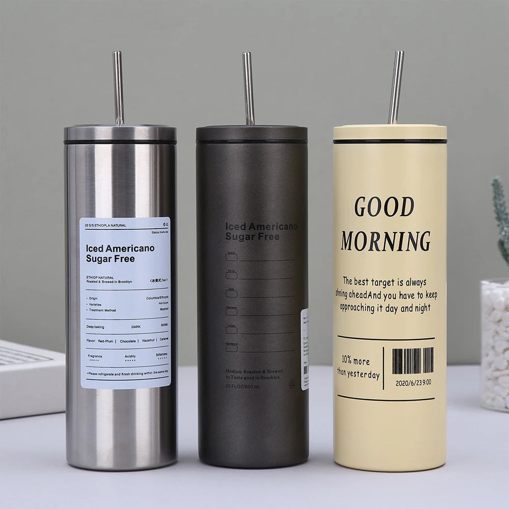 600ml/20oz Thermos Cup with Metal Straw and Leak-proof Lid 304 Liner Material BPA-free 500ml for Cold Coffee/cold Drinks