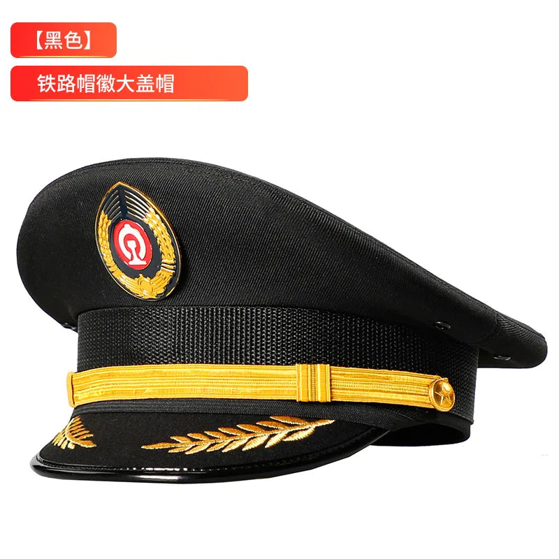 Vintage Officer Peaked Cap Classic Design Adjustable Strap for Aviation Navy Captain Security Railway Personnel Unisex Fits Most