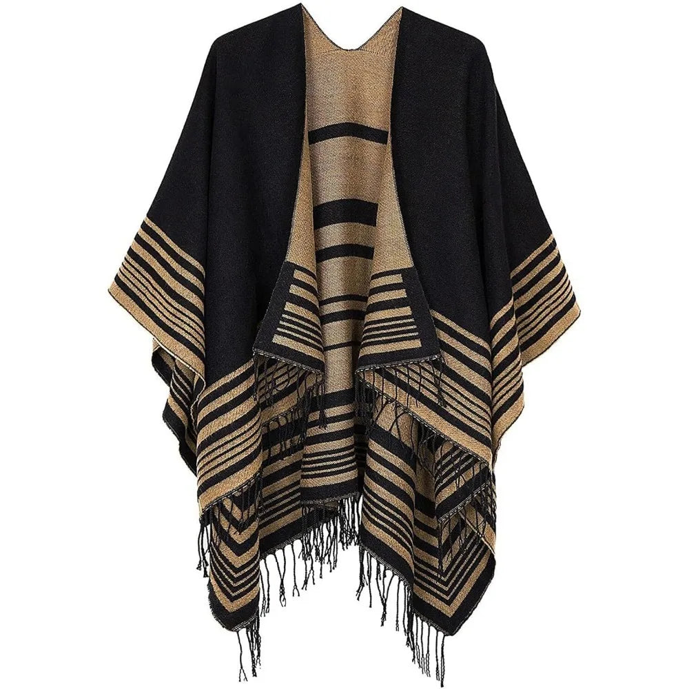 Women's shawl, front open cape, oversized sweater, autumn and winter casual open cape